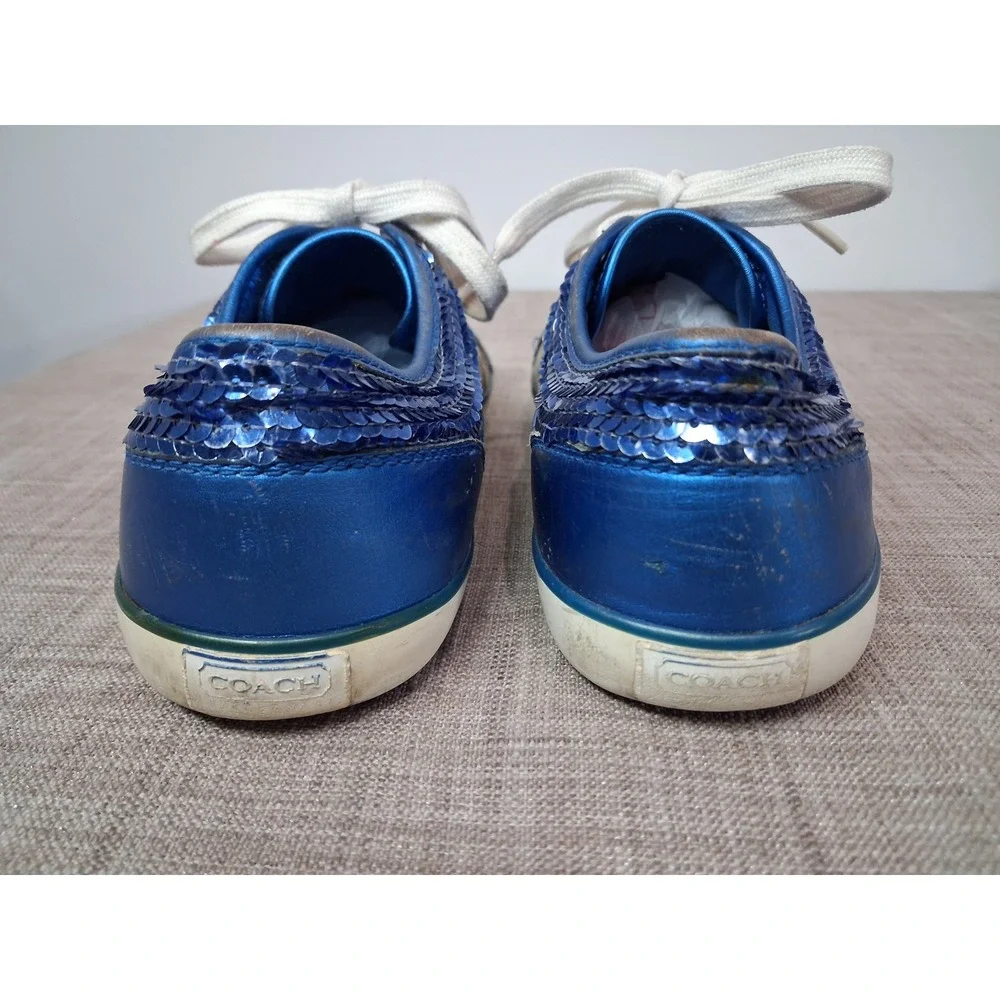 Coach Zorra Signature Monogram Metallic Blue Sequin Sneakers A1412 Womens 8.5B